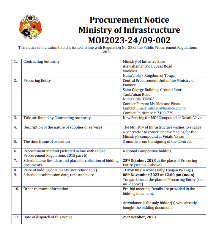 PROCUREMENT AWARD CONTRACT